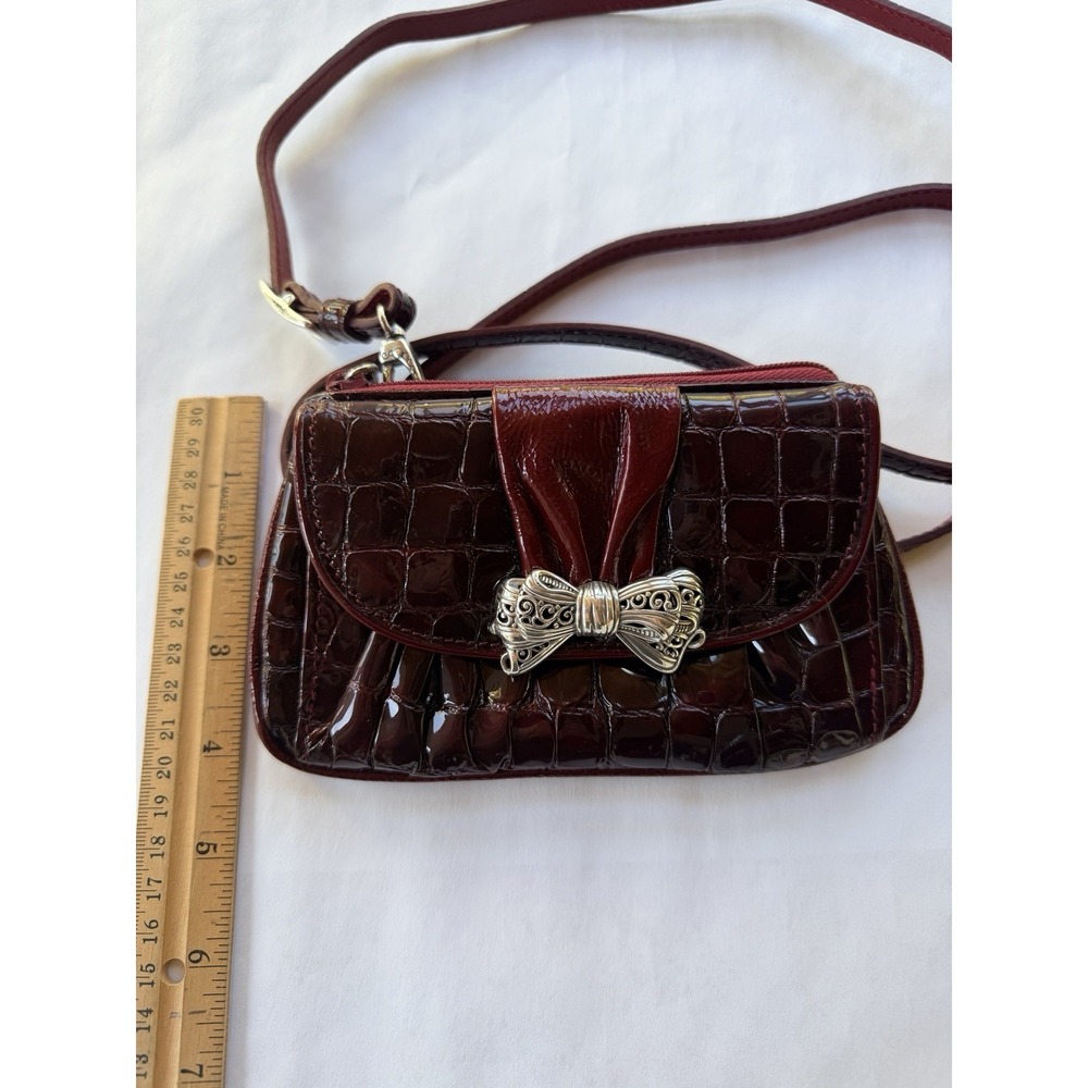 Brighton vintage Red Croc Embossed Leather Bow Purse Adjustable Clutch/Crossbody - Picture 5 of 16